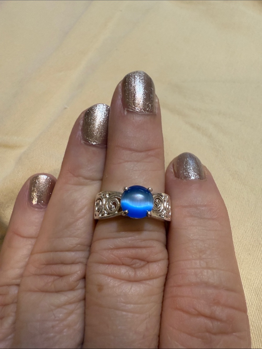 925 Sterling Silver Blue Gemstone Silver Filigree Ring - Women's Jewelry